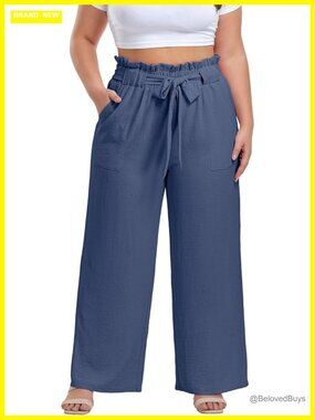 Plus Size High Waisted Wide Leg Palazzo Pants with Pockets